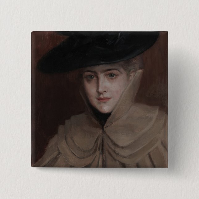 Macaron Carré 5 Cm Albert Edelfeel - Portrait d'une jeune femme (Devant)