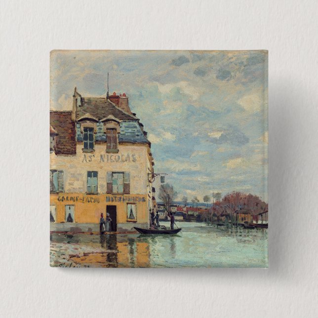Macaron Carré 5 Cm Alfred Sisley - Inondation à Port-Marly 1872 (Devant)