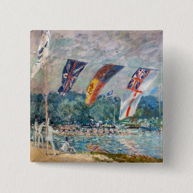 Macaron Carré 5 Cm Alfred Sisley - Regatta à Molesey (Devant)