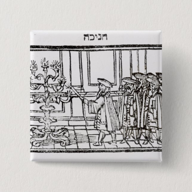 Macaron Carré 5 Cm Allumage du Menorah (Devant)
