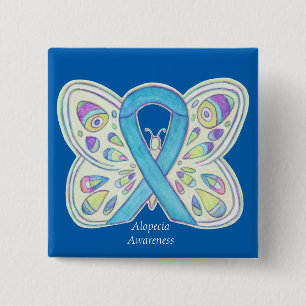 Macaron Carré 5 Cm Alopecia Butterfly Awareness Ribbon Custom Art Pin