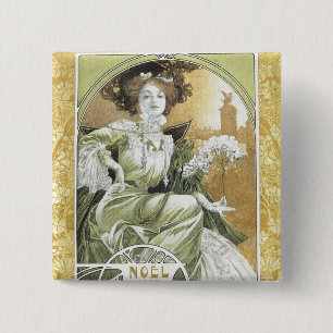 Macaron Carré 5 Cm Alphonse Mucha - art Nouveau