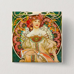 Macaron Carré 5 Cm Alphonse Mucha Art Nouveau Daydream
