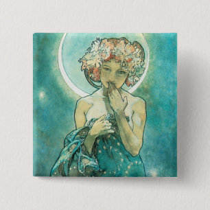 Macaron Carré 5 Cm Alphonse Mucha Moonlight Clair De Lune Art Nouveau