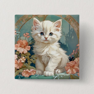Macaron Carré 5 Cm Alphonse Mucha Style Chat blanc