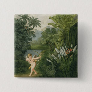 Macaron Carré 5 Cm Aménagez en parc avec le cupidon visant une flèc