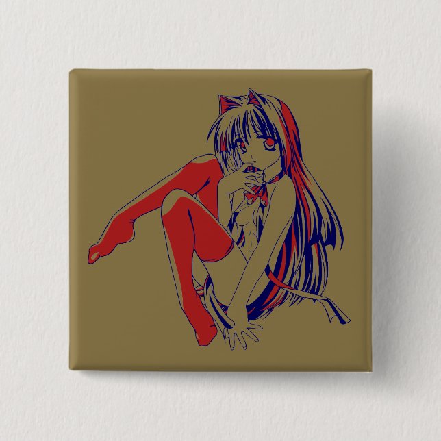 Macaron Carré 5 Cm Américain Manga Neko Catgirl Kawaii Anime (Devant)