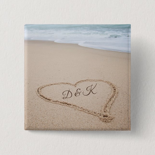 Macaron Carré 5 Cm Amour I de plage du monogramme | (Devant)