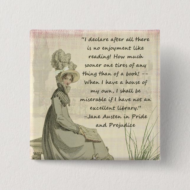 Macaron Carré 5 Cm Amoureux des livres de Jane Austen (Devant)
