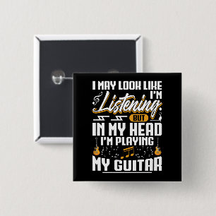Macaron Carré 5 Cm Amusante écoute dans ma tête Je joue ma guitare