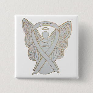 Macaron Carré 5 Cm Ange de sensibilisation au cancer du poumon Ribbon