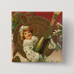 Macaron Carré 5 Cm Ange du Nouvel An Champagne Victorien Vintage