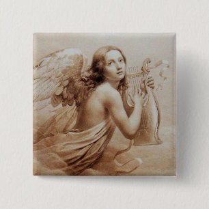 MACARON CARRÉ 5 CM ANGE JOUER LYRA SUR LES NUAGES