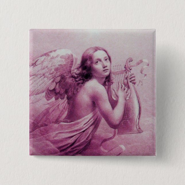 Macaron Carré 5 Cm ANGE JOUER LYRA SUR LES NUAGES, rose (Devant)