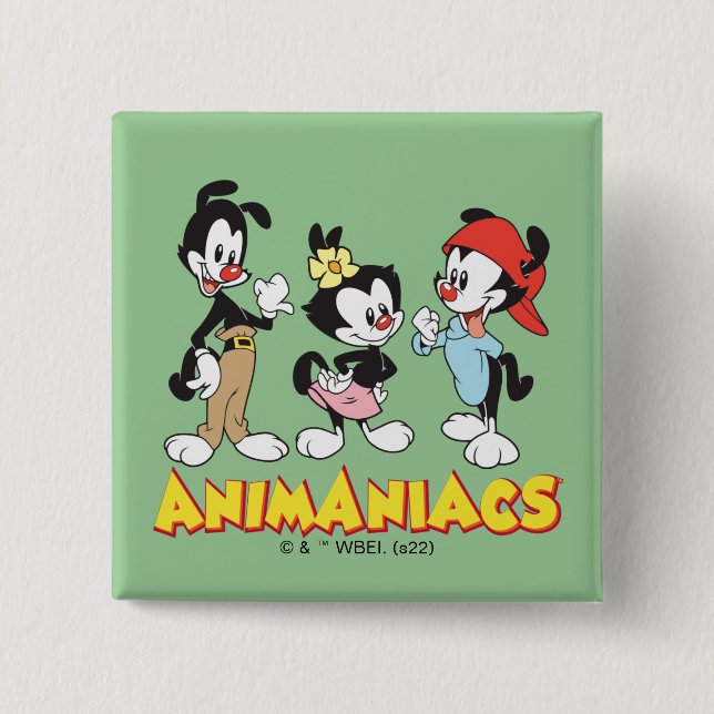 Macaron Carré 5 Cm Animaniacs | Yakko, Dot et Wakko debout (Devant)