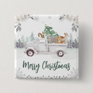 Macaron Carré 5 Cm Animaux de la forêt à l'aquarelle Noël floral