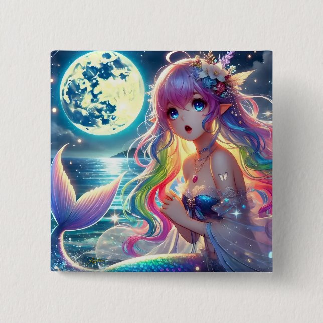 Macaron Carré 5 Cm Anime Girl chanter Moonlight Pixie Rainbow Mermaid (Devant)