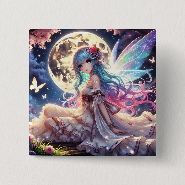 Macaron Carré 5 Cm Anime Girl Moon Fairy Princesse dans le jardin (Devant)