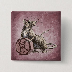 Macaron Carré 5 Cm Année du Rat chinois Zodiac Art