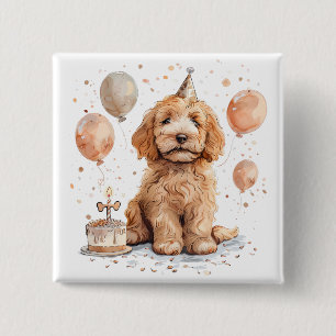 Macaron Carré 5 Cm Anniversaire Goldendoodle Chien Anniversaire Gâtea