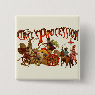 Macaron Carré 5 Cm Antique Cirque Parade Clowns Chevaux