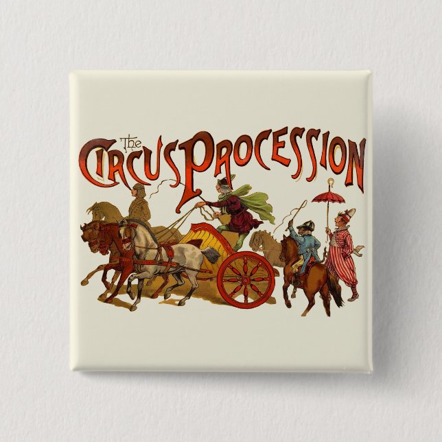 Macaron Carré 5 Cm Antique Cirque Parade Clowns Chevaux (Devant)