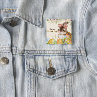 Macaron Carré 5 Cm Aquarelle Lapin floral avec noeud Jour de Pâques j