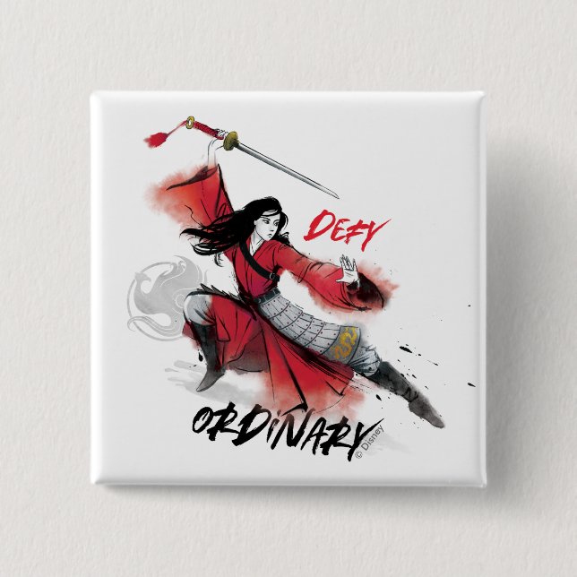 Macaron Carré 5 Cm Aquarelle Mulan "Defy Ordinary" (Devant)