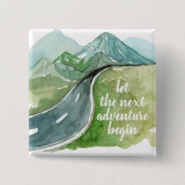 Macaron Carré 5 Cm Aquarelle Nature Commençons la prochaine aventure (Devant)