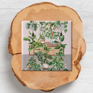 Macaron Carré 5 Cm Aquarelle Plantes tropicales