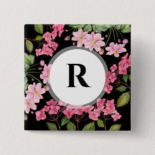 Macaron Carré 5 Cm Aquarelle rose Hydrangea et anémone japonaise