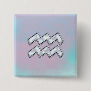 Macaron Carré 5 Cm Aquarius Zodiac on Mother of Pearl Style