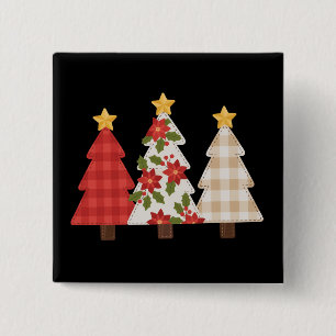 Macaron Carré 5 Cm Arbre de Noël Patchwork Vintage Mignon Vacances