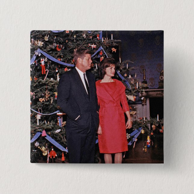 Macaron Carré 5 Cm Arbre de Noël Président John Kennedy & Jacqueline (Devant)