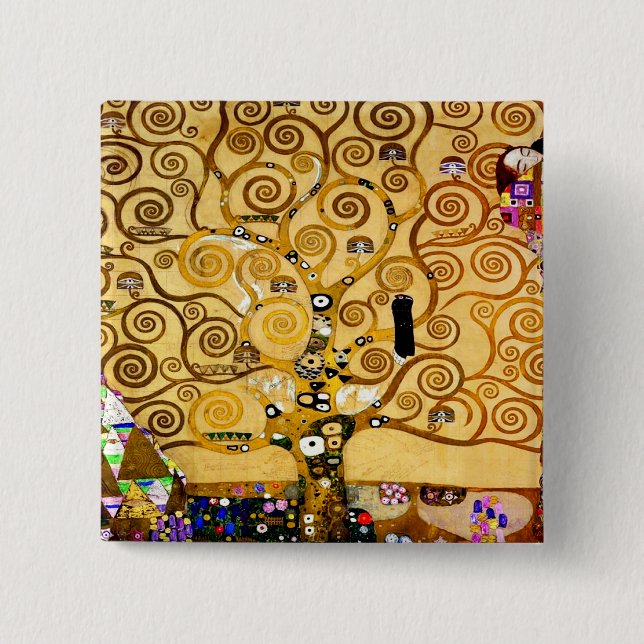 Macaron Carré 5 Cm Arbre de vie Gustav Klimt Nouveau (Devant)