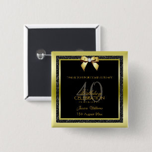Macaron Carré 5 Cm Arc doré glamour et 40e anniversaire noir pailleté