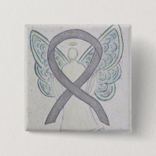 Macaron Carré 5 Cm Argent Angel Sensibilisation Ruban Art Pins