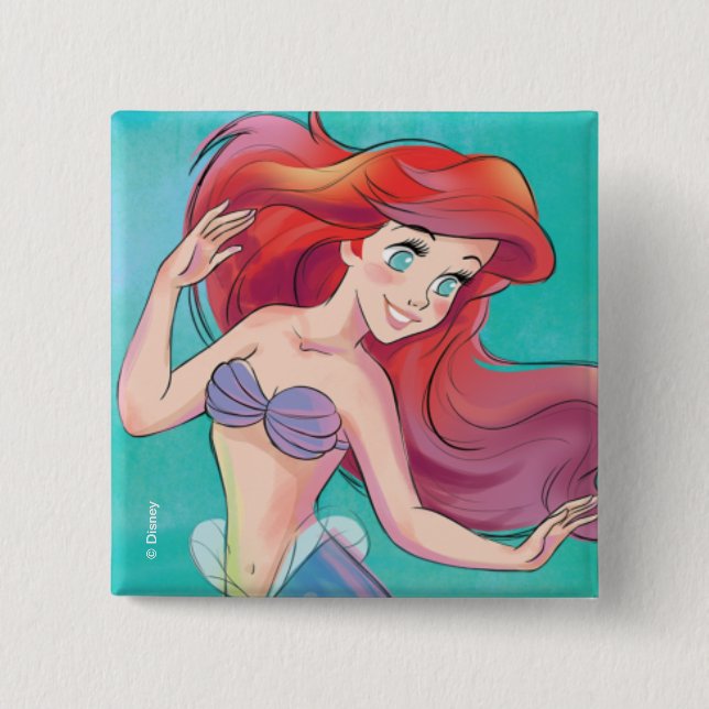 Macaron Carré 5 Cm Ariel | La Petite Sirène | Aquarelle Anniversaire (Devant)