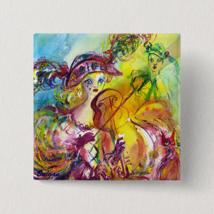 Macaron Carré 5 Cm ARLECCHINA VIOLINIST / Soirée Carnaval vénitien