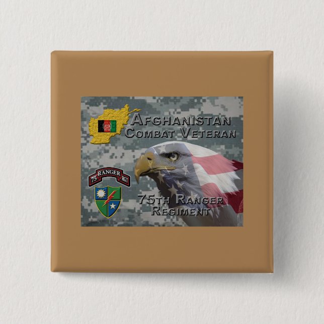 Macaron Carré 5 Cm Armée afghane de combat 75e régiment de Rangers (Devant)