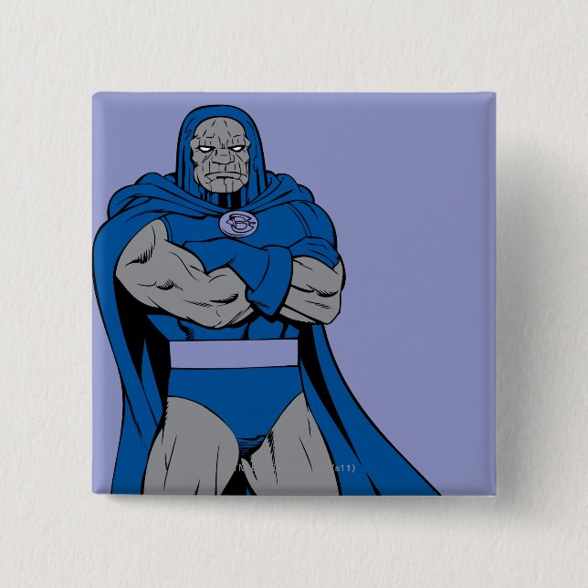 Macaron Carré 5 Cm Armoiries de Darkseid croisées (Devant)
