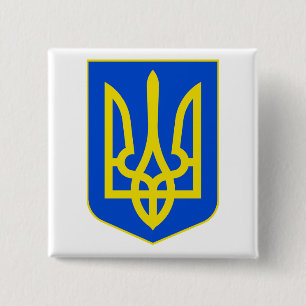 Macaron Carré 5 Cm Armoiries d'Ukraine Trident d'Or Beaux-Arts