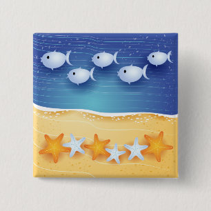 Macaron Carré 5 Cm Arrière - plan de plage, bouton