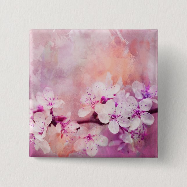 Macaron Carré 5 Cm Art d'aquarelle de fleurs de cerisier (Devant)
