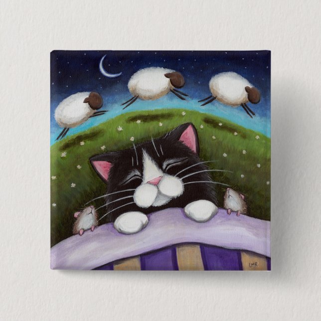 Macaron Carré 5 Cm Art de chat et de souris d'imaginaire (Devant)