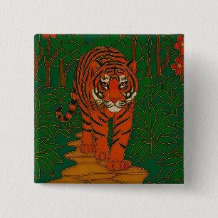 Macaron Carré 5 Cm Art de cloisonné Tigre sur le chemin de la jungle