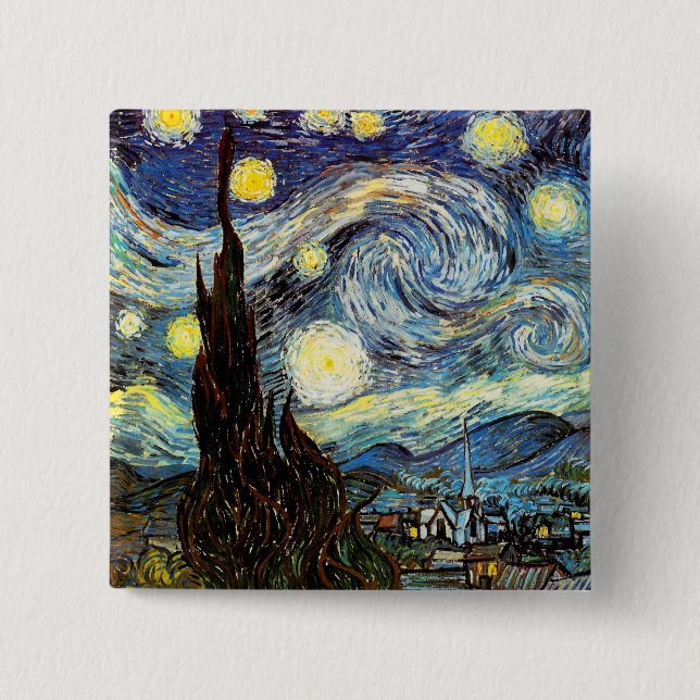 Macaron Carré 5 Cm Art de nuit Van Gogh Starry (Devant)