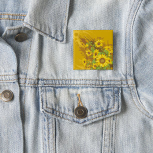 Macaron Carré 5 Cm Art de tournesol grunge gras floral jaune rustique