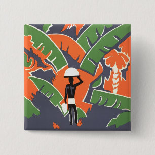 Macaron Carré 5 Cm Art Déco Vintage Voyage, Autochtone dans la Jungle
