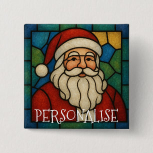 Macaron Carré 5 Cm Art déco vitrail de Noël Santa personnalisé